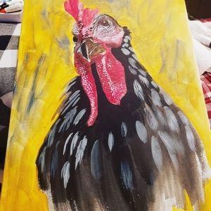 Chicken acrylic painting on 10x20 in canvas